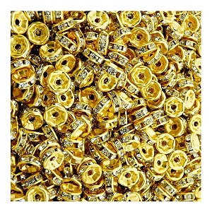 500 pçs Rondelle com Strass 8mm cor Dourado Miçangas Entremeio Bijuteria