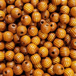 100 Miçanga de Madeira Bola Frisada 12mm cor Mogno Passante Artesanato