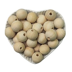 Aprox 80 Pérolas de Madeira 25mm Conta Bola para Macramê e Artesanato em Geral