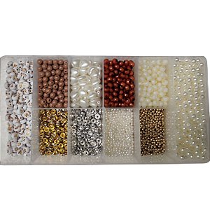 Kit Miçangas 3.900 pçs p/ montar Bijuteria c/ Fio e Organizador Pulseira Colar Artesanato