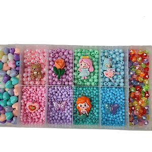 Kit Miçangas 3.768 pçs p/ montar Bijuteria Infantil c/ Fio e Organizador Pulseira Colar Artesanato