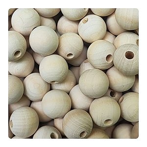 200 Pérolas de Madeira 25mm Conta Bola Passante para Macramê e Artesanato em Geral