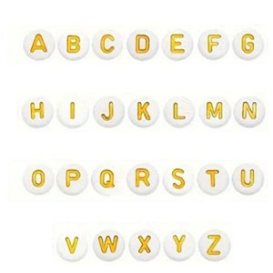450 Miçangas Letras do alfabeto Separadas Vogal e Consoante a sua escolha Branco e Dourado