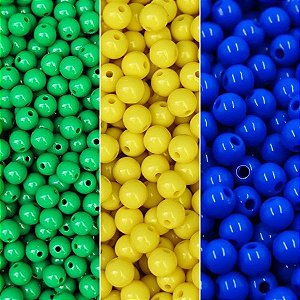 Miçangas Trio Leitosa 8mm Kit 300pçs Verde Amarelo e Azul p/ Criar Pulseiras e Bijuterias Torcida Diy