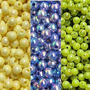 Miçangas Trio Irisada 6mm Kit 300pcs Verde Amarelo e Azul p/ Criar Pulseiras e Bijuterias Torcida Diy