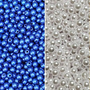 Miçangas Tradicional 6mm Kit 600pcs Azul e Branco p/ Criar Pulseiras e Bijuterias Torcida Diy