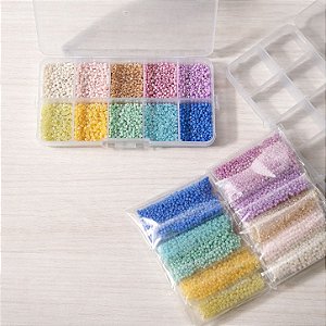 Kit Miçangas 12/0 com organizador aprox 7mil peças Color Candy p/ Bijuterias Artesanato
