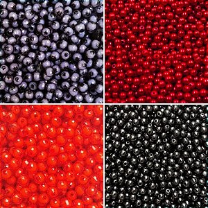Kit Miçangas BTS Pérolas Sextavada e Tradicional 6 e 8mm cor Preto e Vermelho Kpop Diy