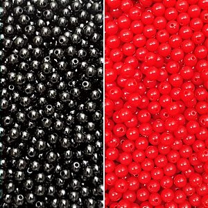 Miçangas Pérola Leitosa de 6mm Kit 1000pçs cor Preto e Vermelho BTS Kpop Diy Bijuteria Artensato