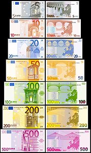 1° Ensaio do Euro de 2001 - Kit com 7 Cédulas (RÉPLICAS)