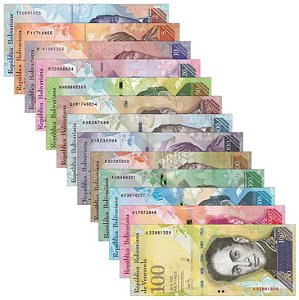 Venezuela Set completo 13 cédulas de 2 a 100.000 bolívares 2007-2017 FE Original