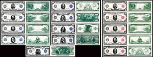 Lote 14 Réplicas Cédulas Dolares Selo Azul e Selo Vermelho de 1914 e 1918