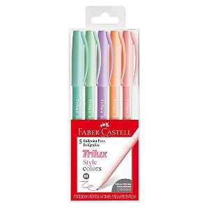 Caneta Esferográfica - Faber-Castel - Trilux Style Colors 5 unidades Tons Pastel