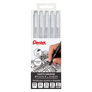 Kit Canetas Nanquim - Pentel - POINTLINER com 05 pontas.