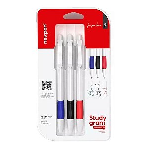 Kit 03 Canetas Esferográficas - Newpen - Click Sensations Studygram (Azul, Preto e Vermelho)