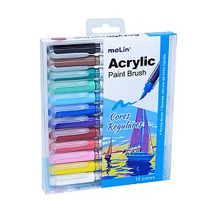 Caneta Brush - Molin - Paint Brush Acrylic Cores Vivas Bl c/ 12 Cores
