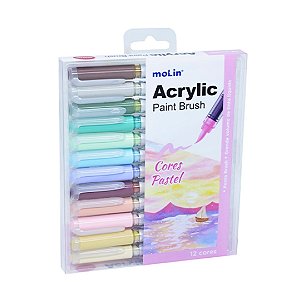 Caneta Brush - Molin - Paint Brush Acrylic Cores Pastel Bl c/ 12 Cores