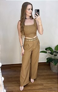 Conjunto Alfaiataria Cropped e Calça Pantalona Yasmim Casual