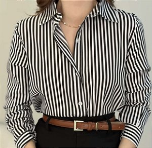 Camisa Feminina Social Listrada Outono Moderna