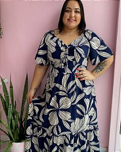 Vestido Longo Plus com manga