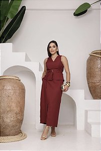 Conjunto Feminino Marant Saia Midi Blusa Poli Elegante