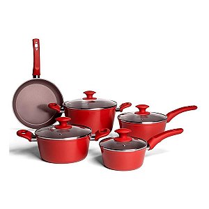 Jogo de Panelas Brinox Optima 5 Peças Indução 4.5mm Revestimento Ceramico Antiaderente Carmin