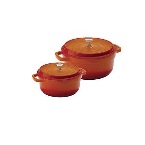 Kit Conjunto Caçarola Hercules Revestimento Ceramico Indução Laranja 2,4L + 4,3L