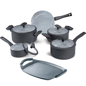 Jogo de Panelas Hercules Revestimento Ceramico Indução 6 Peças Antiaderente Cinza