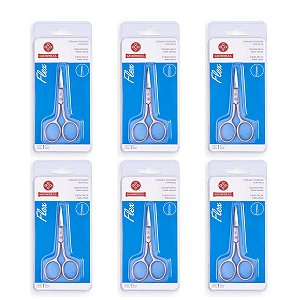 Kit 6 Tesouras de Unha Mundial Aço Inox Flex Reta
