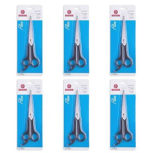 Kit 6 Tesouras de Cabelo Mundial Aço Inox Flex Fio Laser 7 Polegadas