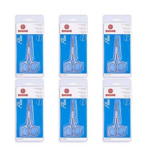 Kit 6 Tesouras de Unha Mundial Aço Inox Flex Curva