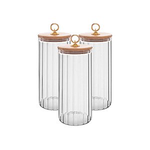 Kit 3 Potes Herméticos Wolff Borossilicato com Tampa de Bambu Classic 1,15L