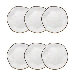 Jogo de 6 Pratos Sobremesa Oxford Ryo Maresia 21,5 Cm Branco e Marrom