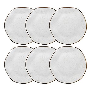 Jogo De 6 Pratos Rasos Oxford Ryo Maresia 27,5cm Branco e Marrom