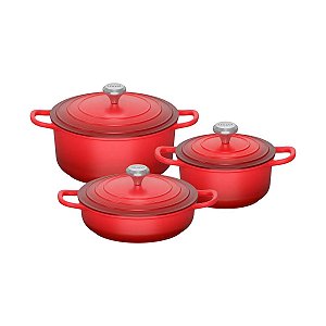 Kit Conjunto Caçarola Lehavi Florença Revestimento Nanocerâmico 3 Peças Antiaderente Vemelho