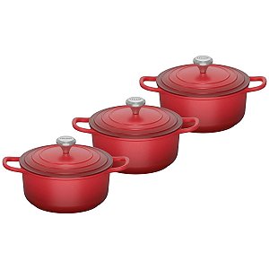 Kit Conjunto Caçarola Lehavi Florença Revestimento Ceramico Indução Vermelha 4,5L + 4,5L + 4,5L