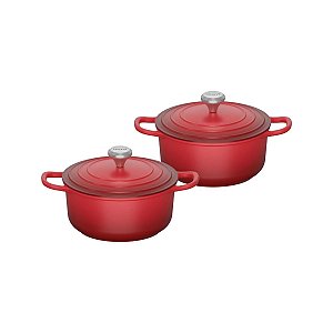 Kit Conjunto Caçarola Lehavi Florença Revestimento Ceramico Indução Vermelha 4,5L + 4,5L