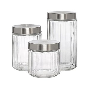 Conjunto de Potes em Vidro 3 Peças com Tampa Cabane Hauskraft