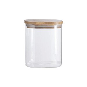 Pote Borea Oikos Redondo de Vidro com Tampa de Bambu Hermética 800ml