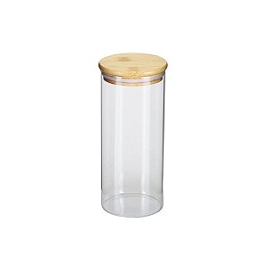 Pote Borea Oikos Redondo de Vidro com Tampa de Bambu Hermética 800ml