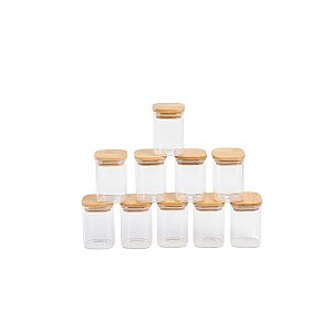 Jogo de 10 Potes Herméticos de Vidro Tampa de Bambu - 200 Ml Oikos