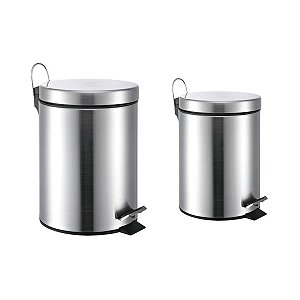 Kit 2 Lixeiras Mak Inox Aço Inox Com Pedal e Balde 12L + 5L