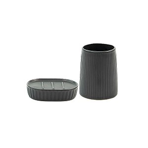Kit Saboneteira e Porta Objetos Oikos Listras Preto