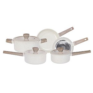 Jogo de Panelas Hauskraft Revestimento Ceramico Indução 5 Peças Gourmet Bege