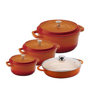 Kit Conjunto Caçarola Hercules Revestimento Ceramico Indução Laranja 3L + 4,3L + 6,8L + 3,5L
