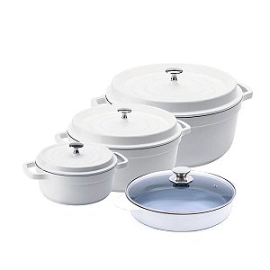Kit Conjunto Caçarola Hercules Revestimento Ceramico Indução Branca 3L + 4,3L + 6,8L + 3,5L