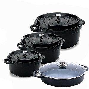 Kit Conjunto Caçarola Hercules Revestimento Ceramico Indução Preto 2,4L + 4,3L + 6,8L + 3,5L