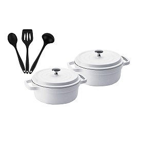 Kit Conjunto Caçarola Hercules Revestimento Ceramico Indução Branca 2,4L + 2,4L + Utensilios De Silicone