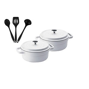 Kit Conjunto Caçarola Hercules Revestimento Ceramico Indução Branca 4,3L + 4,3L + Utensilios De Silicone
