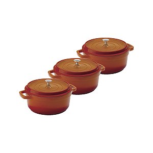 Kit Conjunto Caçarola Hercules Revestimento Ceramico Indução Laranja 1,3L + 1,3L + 1,3L